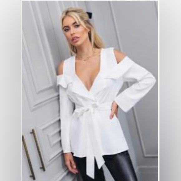 SHEIN size medium cold shoulder tie front split item blazer. - Picture 2 of 4